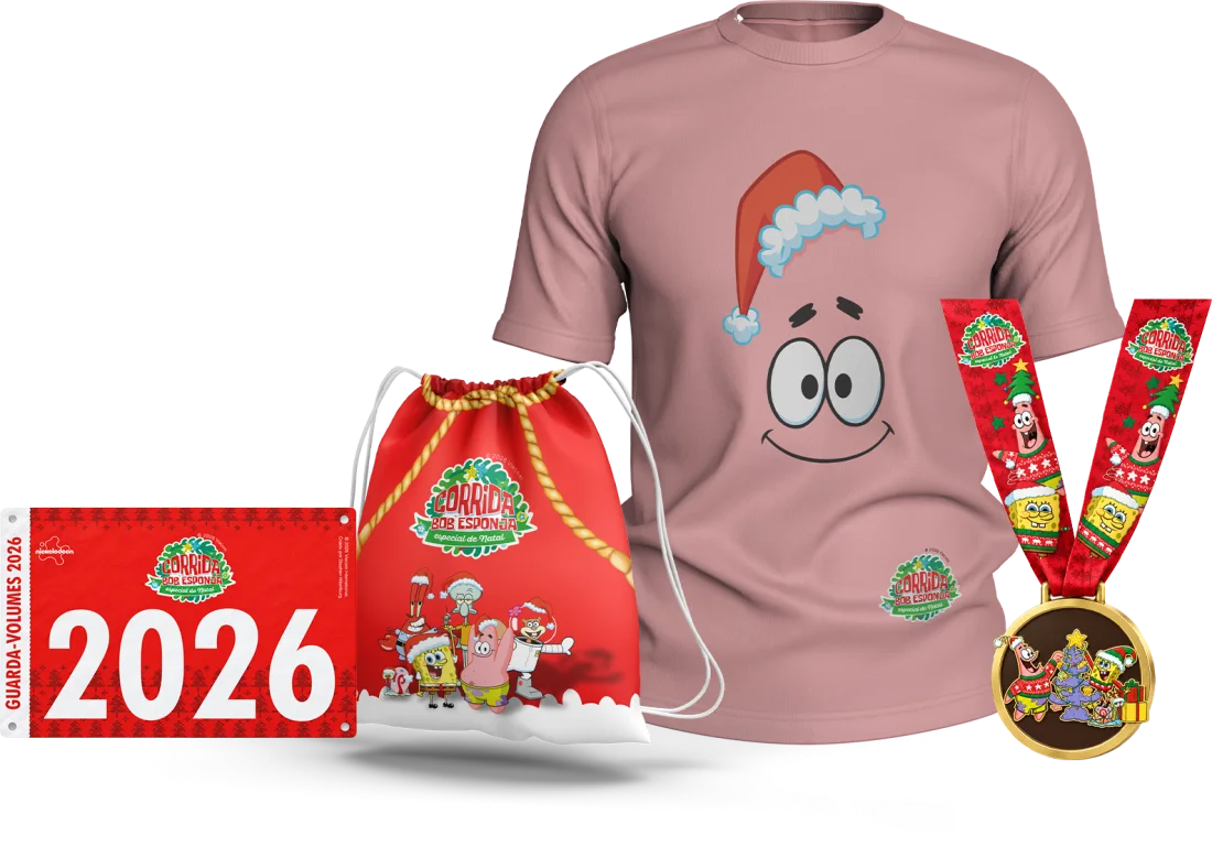 Kit Patrick: camisa personalizada, sacochila, número de peito e medalha