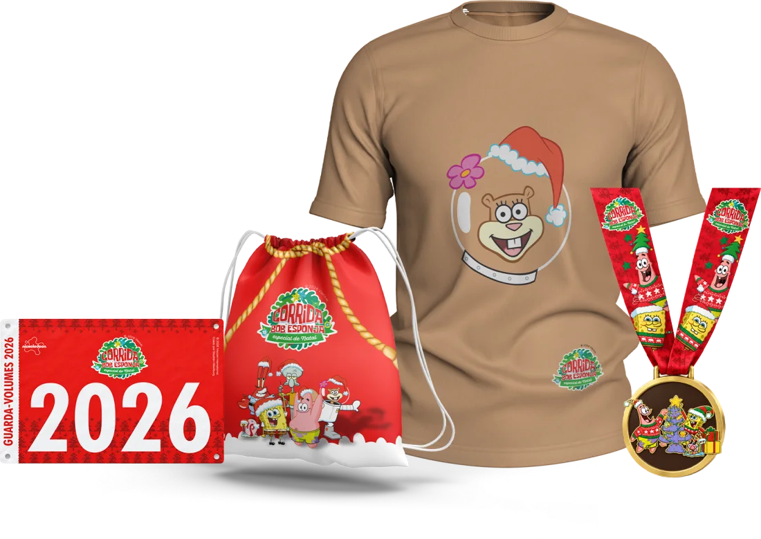 Kit Sandy: camisa personalizada, sacochila, número de peito e medalha